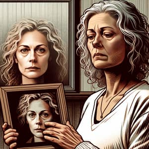 Emotional Portrait of a Middle-Aged Woman Holding a Picture