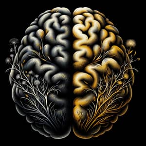 Abstract Brain Art: Weeds of Negativity in Black & Gold