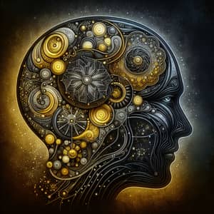 Brain Map Fusion in Black, Yellow & Gold Artwork