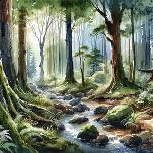 Tranquil Forest Watercolor Interpretation