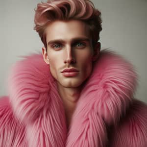Irish Feminine Man in Pink Fluffy Fur Coat | Stylish Portrait