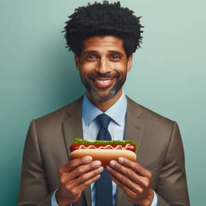 Middle-Aged African-American Gentleman Holding Hot Dog | Website Name