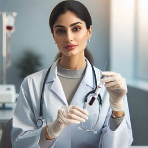 Experienced Middle-Eastern Female Phlebotomist in Healthcare Setting