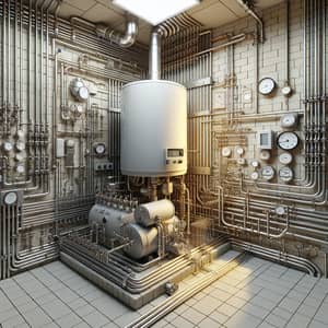 Meticulously Detailed Boiler Room with Complex Network of Pipes