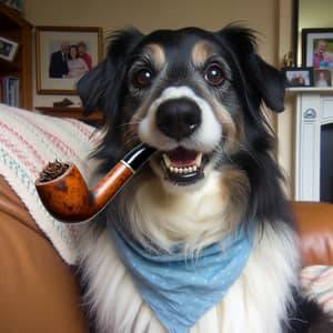 Humorous Dog Enjoying Comfortable Smoke in Cozy Living Room