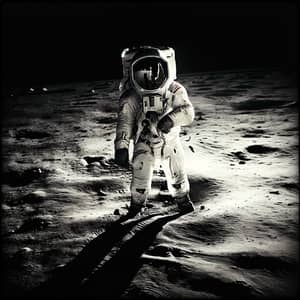 Vintage Apollo Mission Astronaut on Moon | Black and White Space Exploration Image