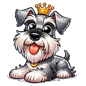 Playful Schnauzer Cartoon with Tilted Crown
