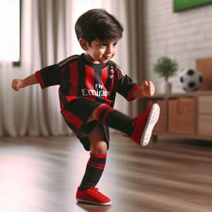 Young Milan Football Fan | Excited Child in Red & Black Jersey