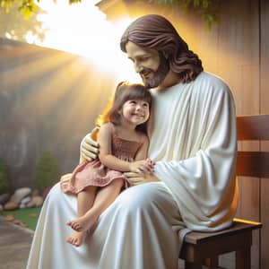 Four-Year-Old Girl with Jesus: Peaceful and Serene Moment