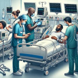 Intensive Care Unit Scene with Diverse Medical Professionals