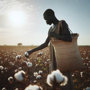 Black Farmer Picking Cotton: Sunlit Fields Scene