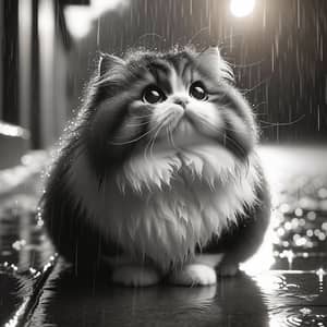 Plump Cat in Rain: Heartwarming Image Captured