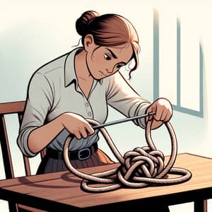 Untangle Complicated Knot - Woman Determined to Solve
