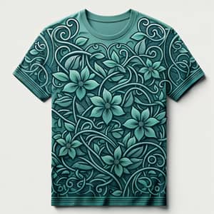Trendy Teal T-Shirt Design with Vine and Floral Pattern