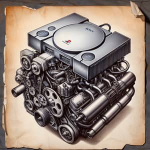 Vintage Playstation Fusion with V8 Car Engine | Old-School Tattoo Style