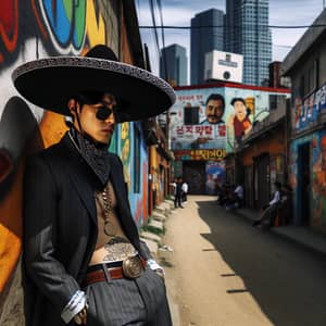 Gangster-Inspired Charro Culture Fusion in Diverse Neighborhood