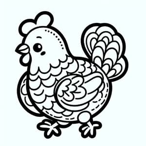 Playful Chicken Illustration for Kids Coloring | Black and White Art
