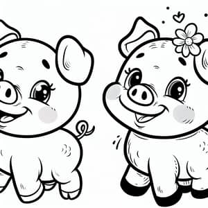 Playful Pig Coloring Page for Kids | Black and White Line Art