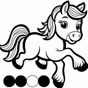 Playful Horse Coloring Page for Kids | Black and White Illustration