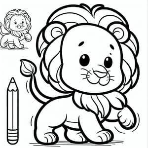 Playful Lion Coloring Page for Kids - Black and White Cartoon