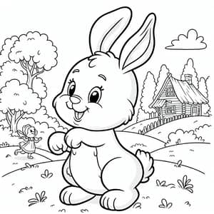 Playful Rabbit in Cartoon Style for 7-year-old to Color