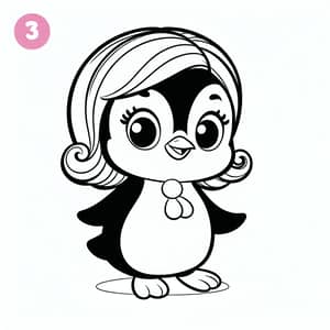 Charming Female Penguin Coloring Page for Kids | Cartoon Illustration