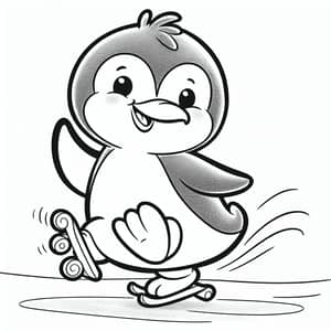 Playful Cartoon Penguin in Vintage Style for Coloring Fun