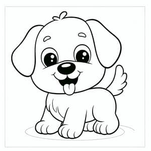 Adorable Friendly Dog - Children's Book Style Coloring Illustration