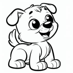 Playful Dog Cartoon Drawing for Kids - Black and White Style