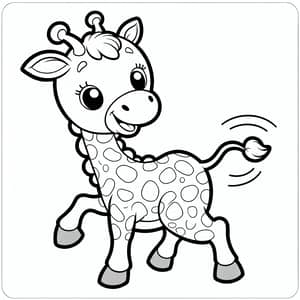 Playful Giraffe Cartoon for 7-Year-Olds to Color