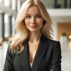 Confident Blonde Woman in Modern Workspace | Professional Attire