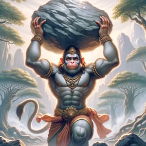 Hanuman ji Lifting Mountain - Mythical Illustration