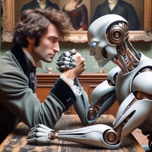 Lifelike Pushkin vs. Futuristic Robot Arm-Wrestling