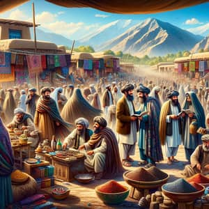 Afghanistan Open Air Bazaar: Vibrant Scene of Joyful Activity