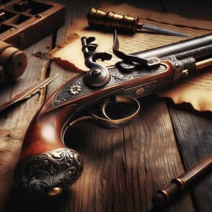 19th Century Flintlock Pistol with Intricate Engravings