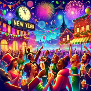 Colorful New Year Celebration Scene - La Bonne Année Festivities