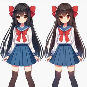 Japanese Anime Character with Long Black Hair in School Uniform