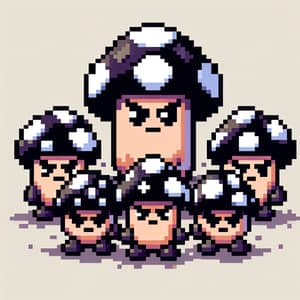 Pixel Art Mushrooms: Angry Black Characters