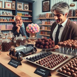 Artisanal Candy Store with Vintage Car-shaped Gelatin Candies & Gourmet Lollipops