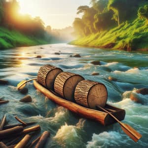 3 Logs in Kayak Floating Down River