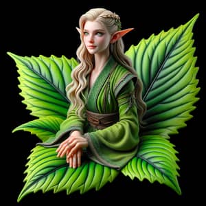 Realistic Elf Sitting on Marijuana Leaf Artwork
