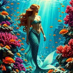 Beautiful Mermaid Standing in Ocean | Coral Reefs & Fish