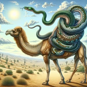 Desert Scene with Coiling Snake on Hump-backed Camel