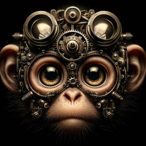 Adorable Steampunk Monkey with Detailed Mechanical Structures and Gears