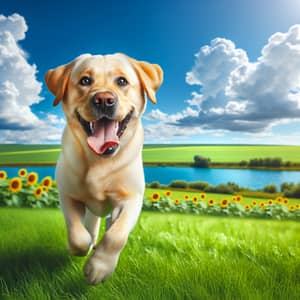 Energetic Yellow Labrador Retriever Enjoying a Sunny Day