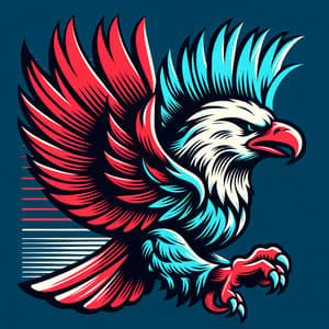 Minimalist Eagle Illustration in Vibrant Red & Light Blue