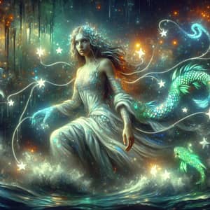 Young Pisces Warrior Woman: Glittery Fantasy in Deep Ocean Colors