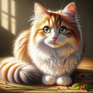 Beautiful Orange and White House Cat with Bright Green Eyes