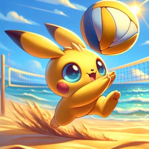 Cartoon Volleyball Pikachu | Beach Game Scene