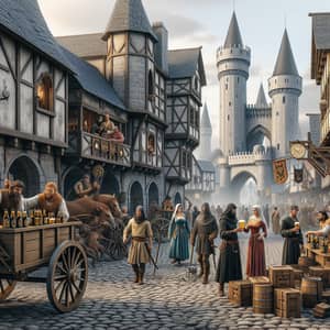 Medieval Era Cityscape with Diverse Characters and Craftsmanship